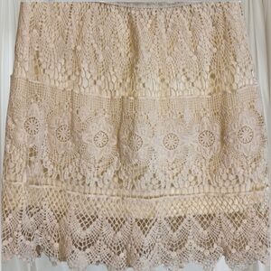 Blue Island Cream Lace Stretch Waist Midi Lined Skirt size S/M